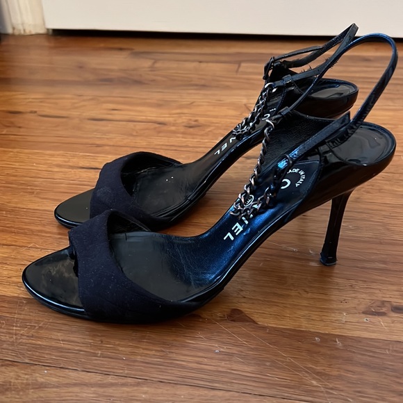 Chanel Black Ankle Strap Heels 39.5 - Picture 3 of 10